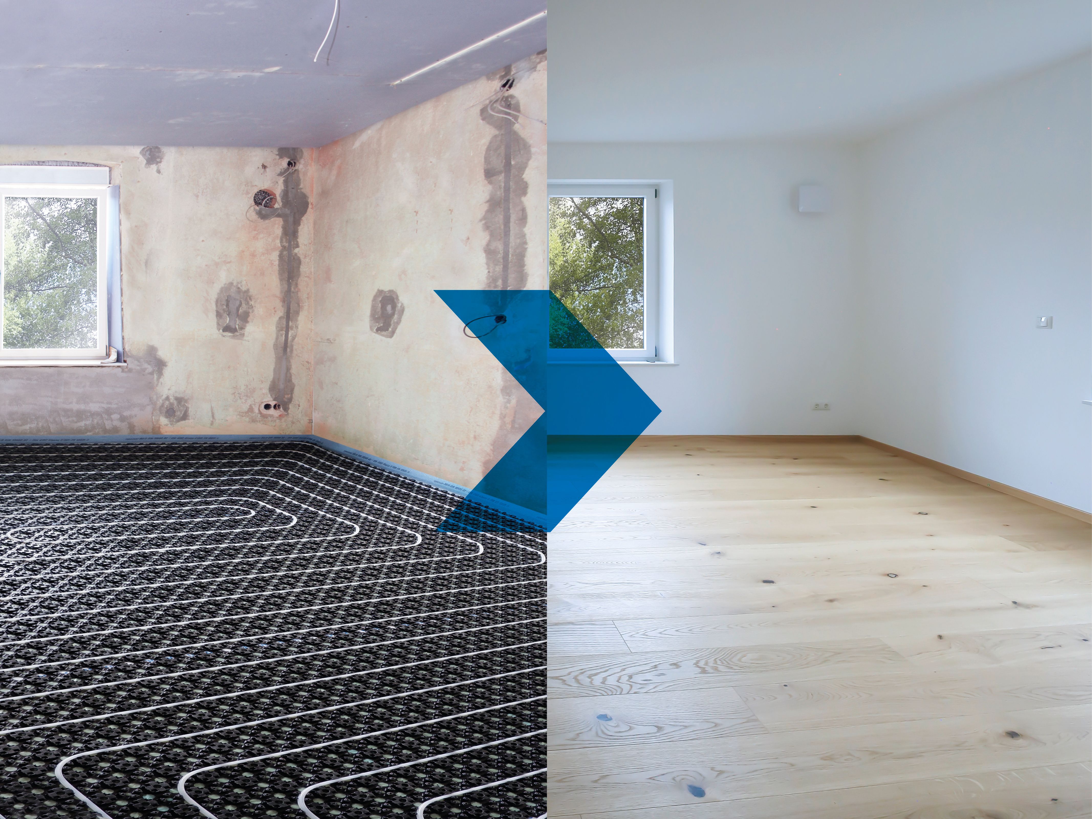 Bild 1 Modernisierung im Altbau mit den Systemen von Uponor: die Flächenheizung im Fußboden