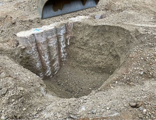 Bild 3 Pfahlwand aus R-Beton mit 100 % recyclierter Gesteinskörnung (Quelle: PST Spezialtiefbau Süd GmbH)