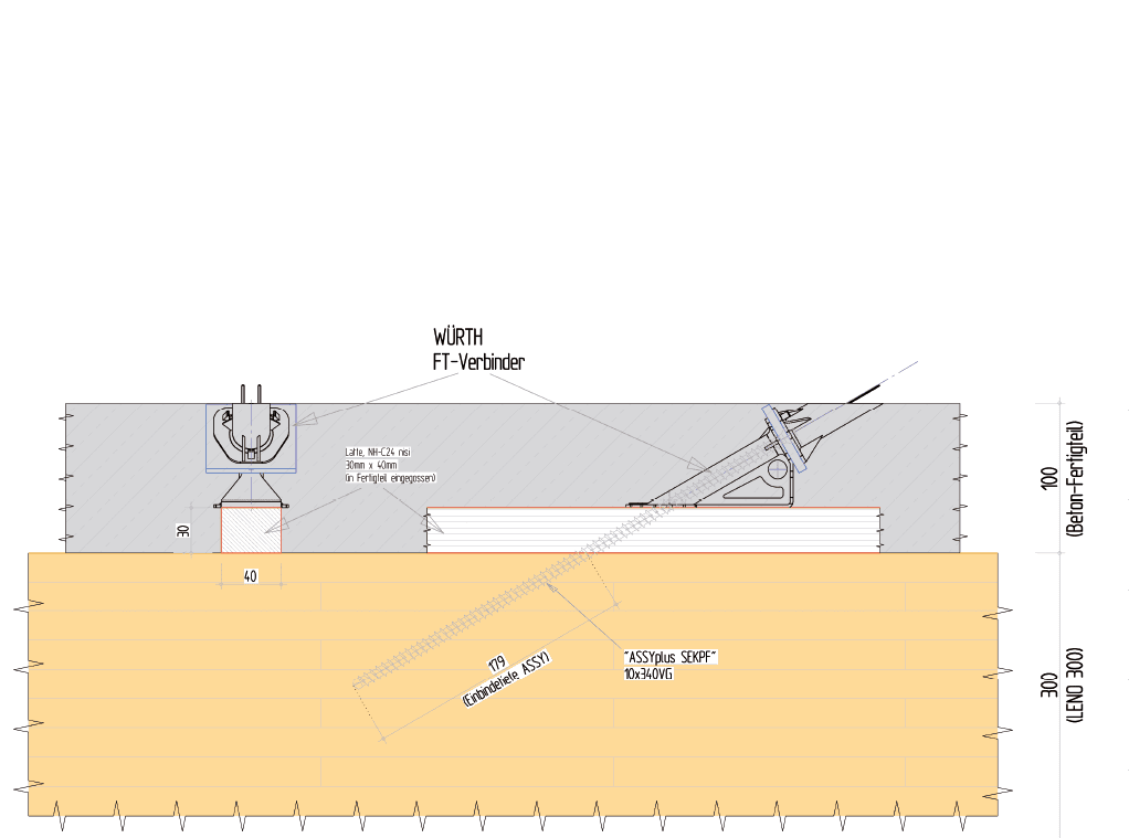Bild 10 FT-Verbinder koppeln die BSP-Platte mit der Betonfertigteilplatte und sorgen für die Schubkraftübertragung der übereinander angeordneten Bauteile Quelle: ZÜBLIN Timber