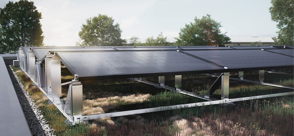 Das nachhaltig clevere PV-Montagesystem PMT EVO GREEN für begrünte Dächer (Foto: PMT)