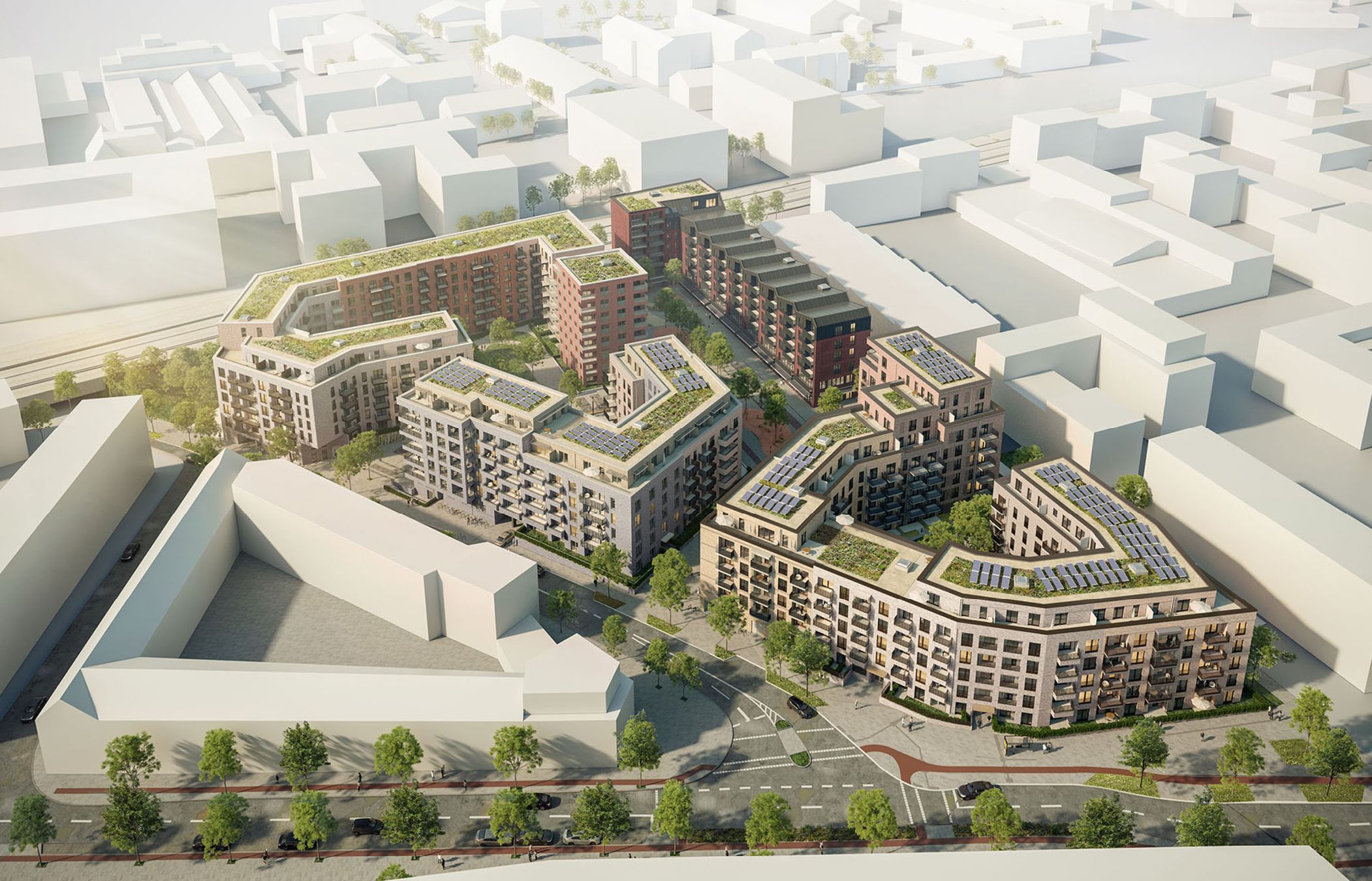 Bild 1 Auf 2,5 ha in Hamburg-Ottensen entsteht mit einem Ensemble aus vier Baukörpern das Max Brauer Quartier