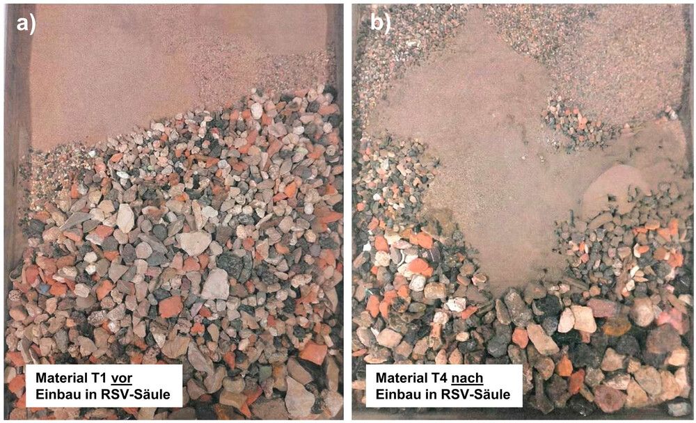 Aufnahme der Materialien a) vor Einbau und b) nach Einbau in den RSV-Säulen