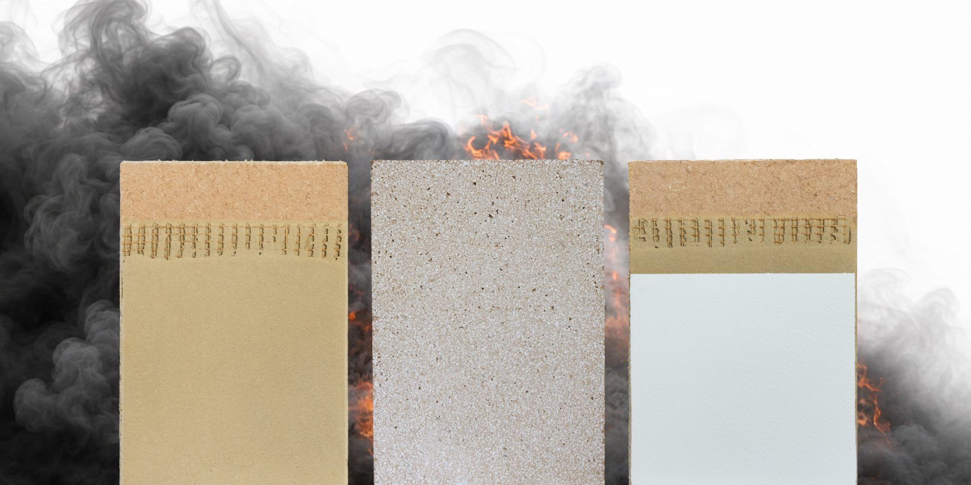 1. Musterwandaufbauten für brandschutztechnisch wirksame Bekleidungen (tch = 30 Minuten, tch = 90 Minuten) sowie F60/EI60-Trennwand. Quelle: ClayTec